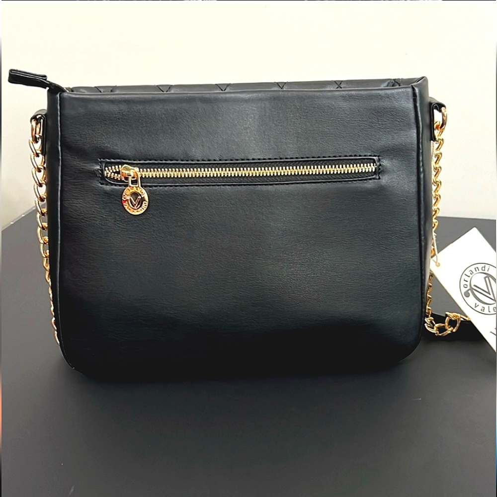 NWT Valentino Orlandi Quilted Black with Golden Hardware Adjustable Crossbody - Picture 2 of 5